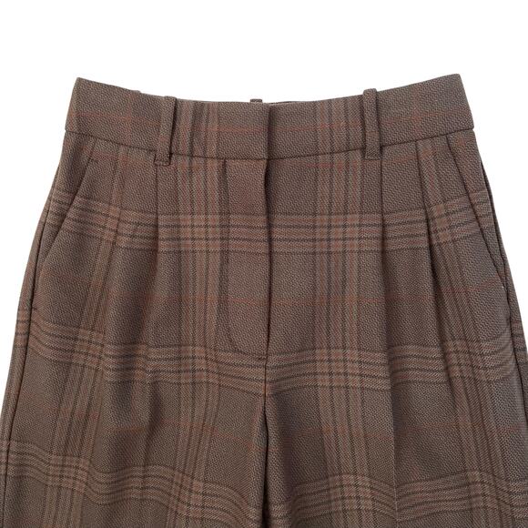 Aritzia Wilfred The Effortless Pant - Brown Plaid - Wide Leg Trouser - Size 2 - Picture 3 of 6
